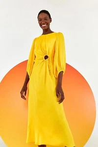 NWT Farm Rio Front Circle Cut Out Midi Dress Size Large "Yellow" - Picture 1 of 6