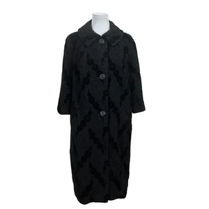 Vintage An Authentic Sandra Sage Creation Textured Coat Black 50s 3/4 Sleeve S/M - Picture 1 of 6