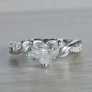 2 Ct Heart Cut Lab-Created Diamond Women's Engagement Ring 14K White Gold Plated - Picture 1 of 7