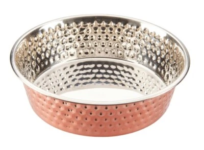 Hammered Copper Dog Bowls Elegant Honeycomb Design Stainless Steel Pet Dishes  - Image 1 of 4