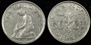 Belgium Nickel 1928 50 Centimes French text XF KM# 87 (25 015) - Picture 1 of 3