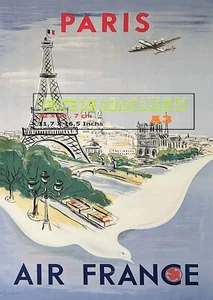 Aviation - Paris Air France - Rare  version 1947   -  affiche plastifiée - Imagen 1 de 24