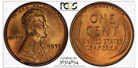 1952 1C RD Lincoln Wheat One Cent  PCGS MS66RD  36314834 Cover
