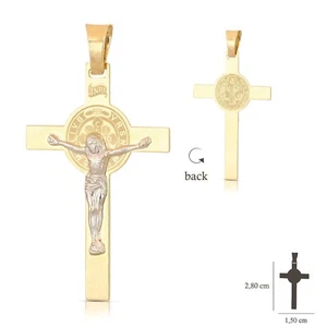 18K Gold Hl. Benedikt, Anhänger, massiv Gold Kreuz, Croce San Benedetto oro 750 - Bild 1 von 8