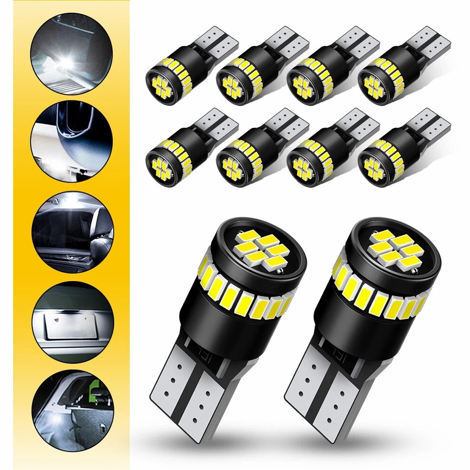 10* LED T10 194 168 Marcador Lateral Cortesía Baúl Luz W5W Bombilla Blanca Súper Brillante Foto 1 de 4