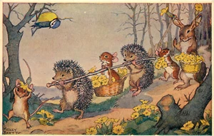 Medici Society Postcard Molly Brett Anthropomorphic Animals Primrose Procession - Picture 1 of 2