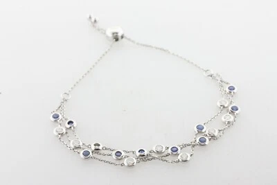 Brazalete Bolo Triple Hilo Oro Blanco 18K Alterno Zafiro y Diamante  Foto 1 de 4