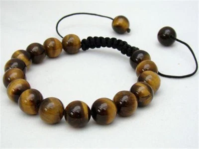 Moda Pulsera Ajustable Ojo de Tigre Amarillo 10mm Gemas Redondas Cuentas 7.5"" Foto 1 de 3