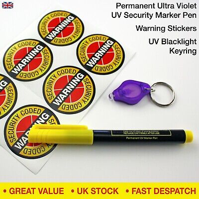 Permanent Ultra Violet Security Marker Pen Invisible UV Ink ✔Stickers ✔UV Light • 4.99£