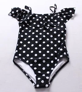 Kanu Surf Girls Polka Dot Ruffle Chest One Piece Swimsuit AC2 Black Size 12 NWT - Picture 1 of 3