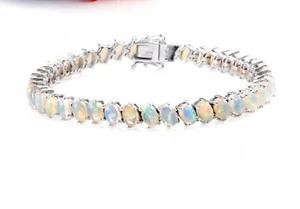 Pulsera de tenis ovalada de ópalo etíope platino sobre plata de ley 7... - Imagen 1 de 4