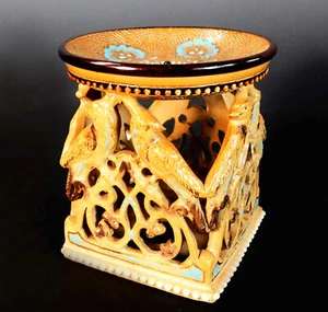 LOVELY VERY RARE DOULTON LAMBETH PIERCED & ENAMELLED TABLE SALT by HARRY BARNARD - Picture 1 of 14