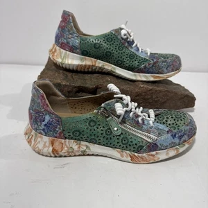 L'Artiste by Spring Step Jazzie Leather Sneakers Teal Floral Size 38 20705-2404 - Picture 1 of 11