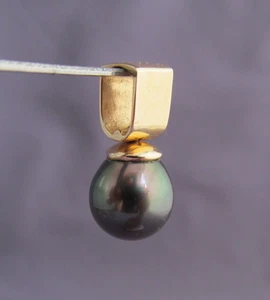 HUGE 14K YELLOW GOLD NA HOKU BLACK LUSTER CULTURED PEARL SOLITAIRE SLIDE PENDANT - Picture 1 of 6