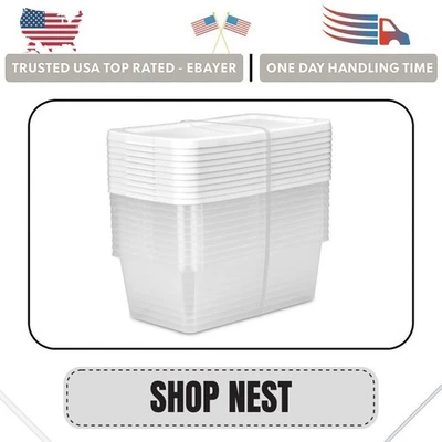 Sterilite 6 Qt Clear Storage Bin, Snap-on White Lid, 10-Pack, Stackable Plastic - Image 1 of 4