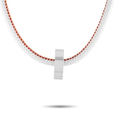 Collar con cuentas Calvin Klein acero inoxidable naranja/blanco cuero negro Foto 1 de 4