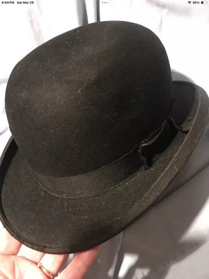 John B Stetson Phila. 1900 Grand Prize Paris Fur Felt BLACK BOWLER DERBY HAT VTG - Image 1 of 4