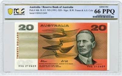 1991 $20 Reserve Bank of Australia, Pick# 46h - PCGS GEM UNC 66 PPQ - Image 1 of 2