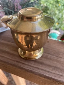 VTG Sm Brass Candle Holder W/ hinged lid pedestal base Lit Once Home Decor India - Picture 1 of 12