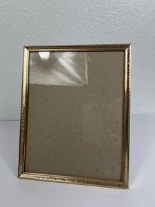 Vintage MCM Embossed Gold Tone Metal 8x10 Picture Frame Free Standing - Picture 1 of 9
