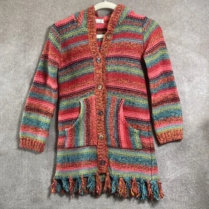Mimi & Maggie Sweater Girls Large 14 Knit Cardigan Hooded Wool Boho Tassels - Picture 1 of 17