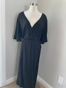 NEW Old Navy Womens Plus 3X Black Midi Wrap Dress Short Flutter Sleeve - Picture 1 of 9