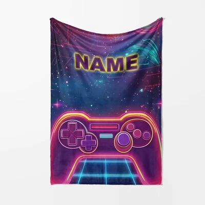GIFTIMIZED Personalised Name Gamer Gaming Controller Kids Soft Warm Fleece Blanket Decor