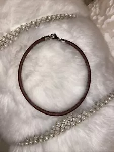 Bvlgari Brown Leather Metal Clasp Choker - Picture 1 of 7