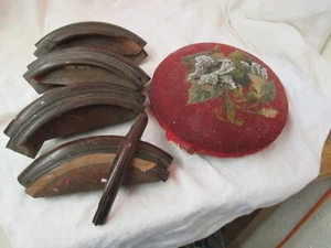 Antique Walnut Footstool with glass Beaded & Needlepoint cover - Picture 1 of 5