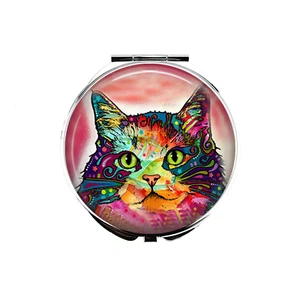 1 Mother of Pearl Compact Mirror, Cosmetic, Makeup Mirror, Butterfly Cat - Picture 1 of 2