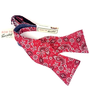 NEW Men's Paisley Bowtie Adjustable Red Black & White Bow Tie Tuesday NWT - Picture 1 of 4