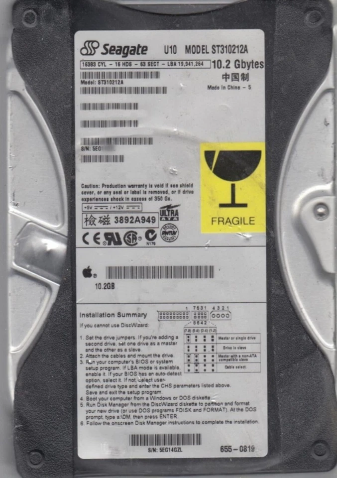 10.2 GB Seagate U10 ST310212A P-Ata 5400RPM Ultra Ata/66 512KB 3.5 " Hard Drive - Image 1 of 1