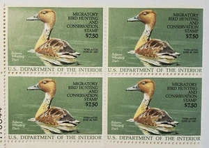Estampilla de caza de patos federal de Estados Unidos como nueva sin bisagra Scott# RW53 bloque de cuatro. - Imagen 1 de 4