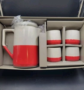 Teavana Ingrid Red And White Color Block Teapot And 4 Cups Set *NEW* - Picture 1 of 6