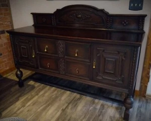 Antique English Jacobean Sideboard Server Buffet Cabinet - Picture 1 of 14