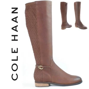 COLE HAAN Isabell Women's Stretch Brown Leather Knee High Riding Boots 9 - Picture 1 of 13