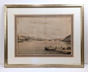 Rüdesheim RHEIN Radierung 1820 J. ZIEGLER Menschen Schiff ANTIK Bingen ROMANTIK - Bild 1 von 13