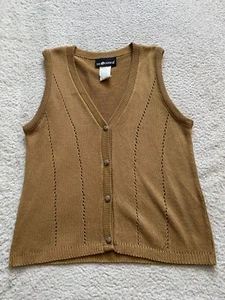 Sag Harbor Women Sleeveless Cardigan Sweater Vest Beige Size S Acrylic - Picture 1 of 6