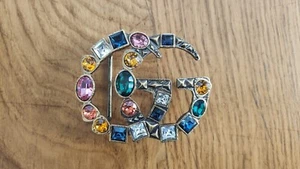 GROSSE GUCCI LOGO SCHNALLE RUND - DOPPEL G MIT KRISTALLEN - MEHRFARBIG - NEU - Bild 1 von 3