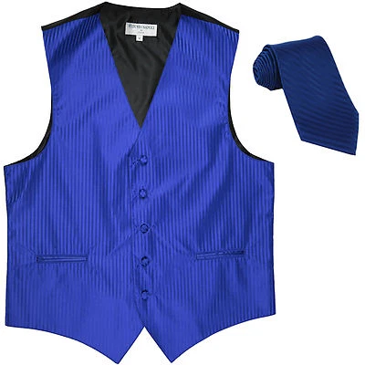 New Men's Vertical Tone on Tone stripes tuxedo Vest Waistcoat_necktie Royal blue - Image 1 of 4