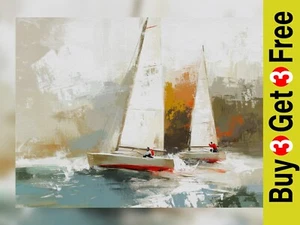 Sailing Adventure Scene 5"x7" Print on Matte Paper | Modern Nautical Artwork - Picture 1 of 7