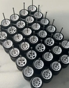 1/64 Diecast Wheels & Tires (10 Car Sets) White Real Riders fits Hot Wheels - Picture 1 of 4
