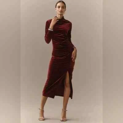 NWT Anthropologie The Maya Ruched Cowl-Neck Dress Sz LP Velvet Long-sleeve 8F503 - Image 1 of 4