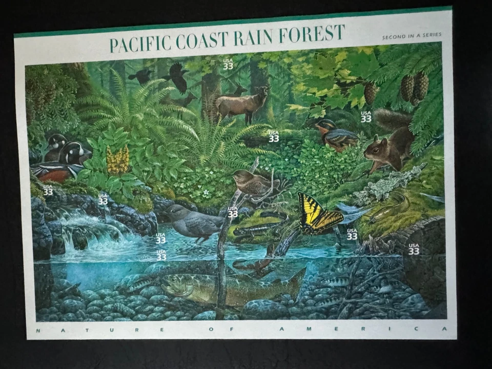 Scott #3378 Pacific Coast Rain Forest Pane of 10 33¢ Stamps (2000) - Image 1 of 2