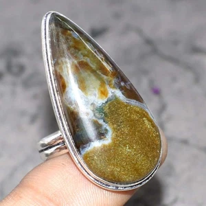 925 Silver Plated Ocean Jasper Ethnic Ring Handmade Jewelry Size US 10.5 AU s098 - Imagen 1 de 3