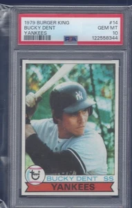 1979 Topps Burger King #14 Bucky Dent PSA 10 GEM MINT YANKEES LOW POP 7 - Bild 1 von 2