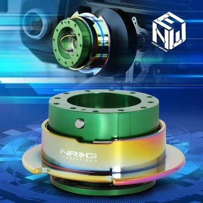 NRG Aluminum Steering Wheel Quick Release Gen 2.5 Green Body With Neochrome Ring - Image 1 of 4