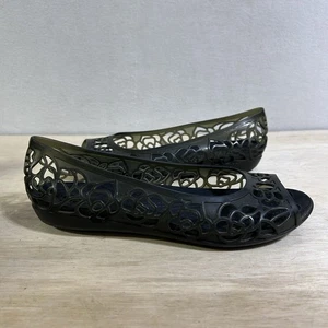 Crocs Isabella Jelly Black Slip On Ballet Flat Shoes Womens 8 Vacation Jellies - Picture 1 of 6