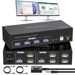 VPFET HDMI KVM Switch 2 Monitors 2 Computers 4K60Hz KVM Switches Dual Monitor 2 - Photo 1/8