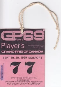CANADIAN GP Mosport F1 1969 pase de entrada VIP original Jacky Ickx Brabham - Imagen 1 de 2